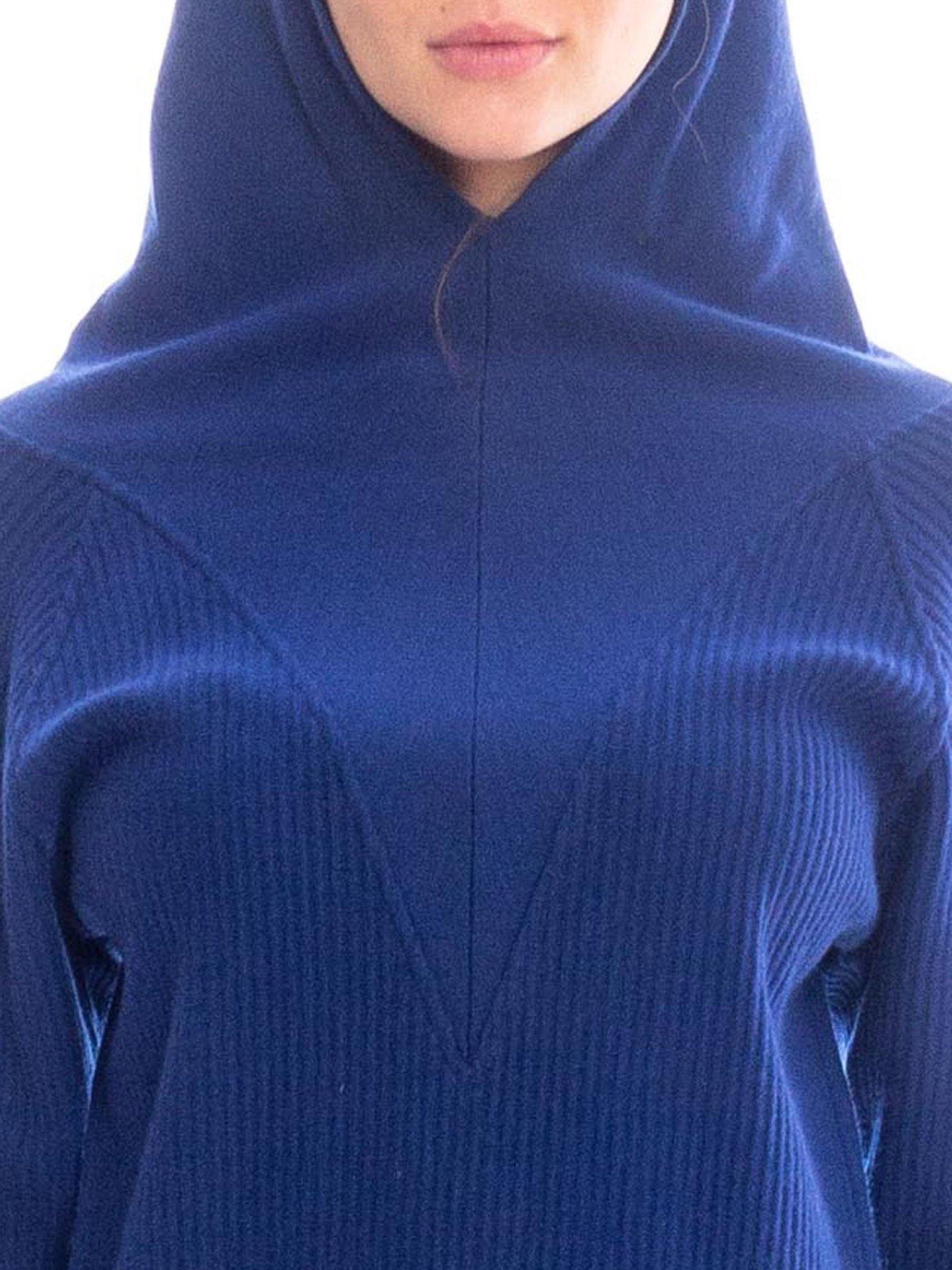 1950S Sapphire Blue  Wool Ribbed Hooded Sweater 3
