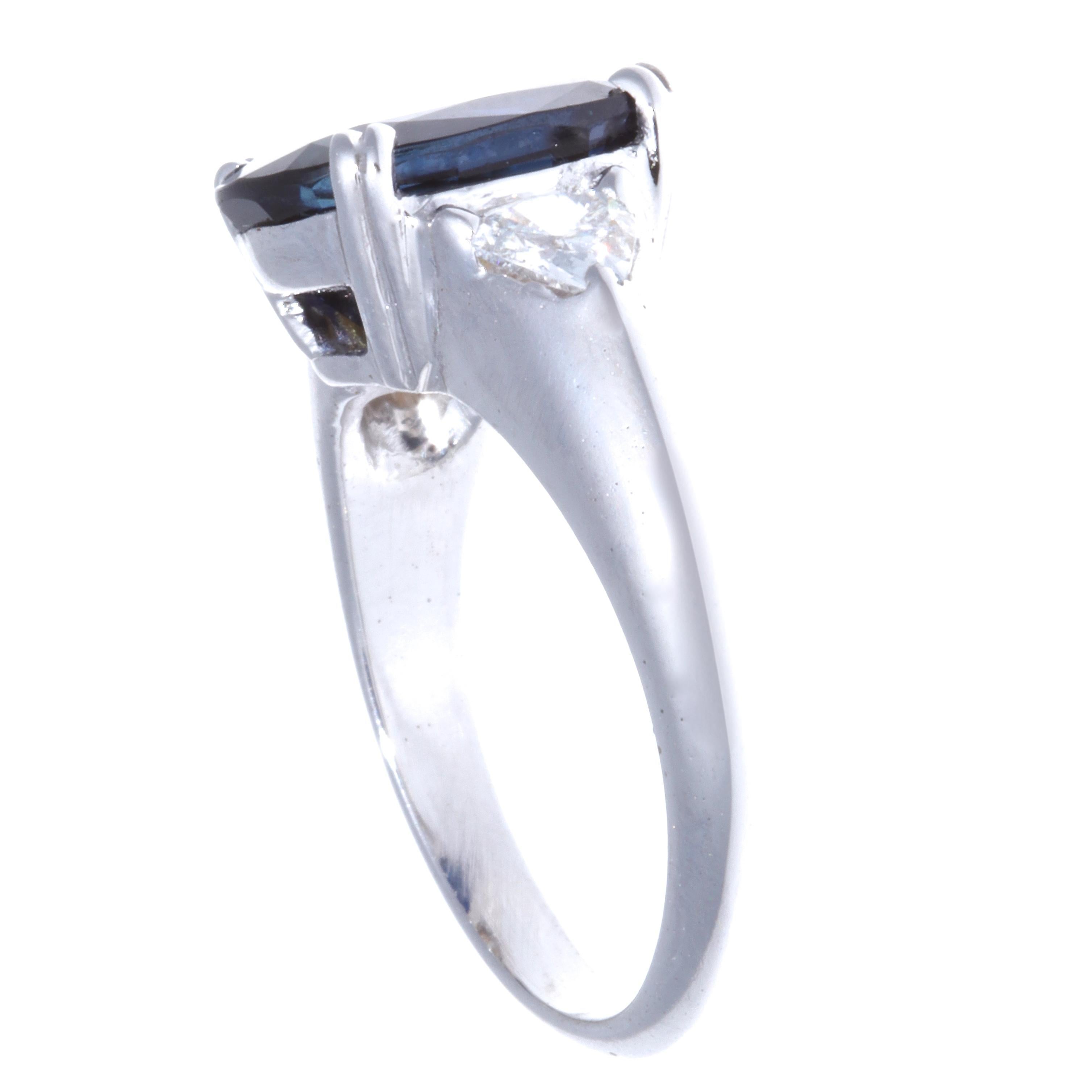 Cushion Cut 1950s Sapphire Diamond 18 Karat White Gold Ring