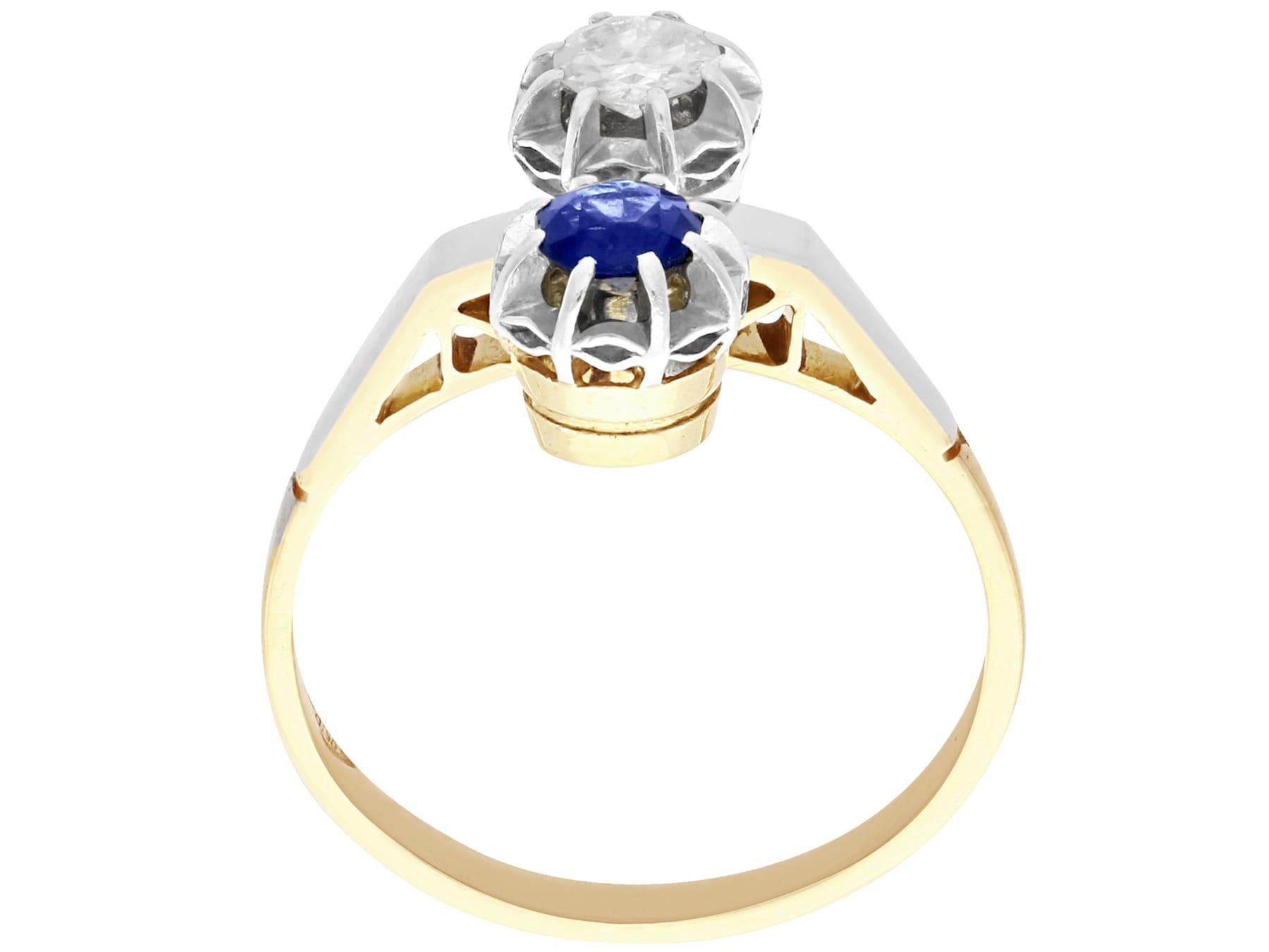 1950s, Sapphire Diamond and Yellow Gold Cocktail Ring In Excellent Condition For Sale In Jesmond, Newcastle Upon Tyne