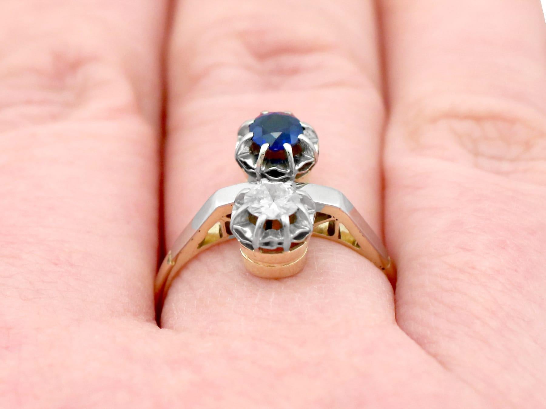 1950s, Sapphire Diamond and Yellow Gold Cocktail Ring For Sale 2