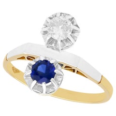 Vintage 1950s, Sapphire Diamond and Yellow Gold Cocktail Ring