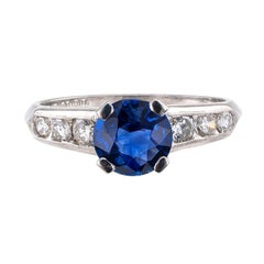 1950s Sapphire Diamond Platinum Engagement Ring