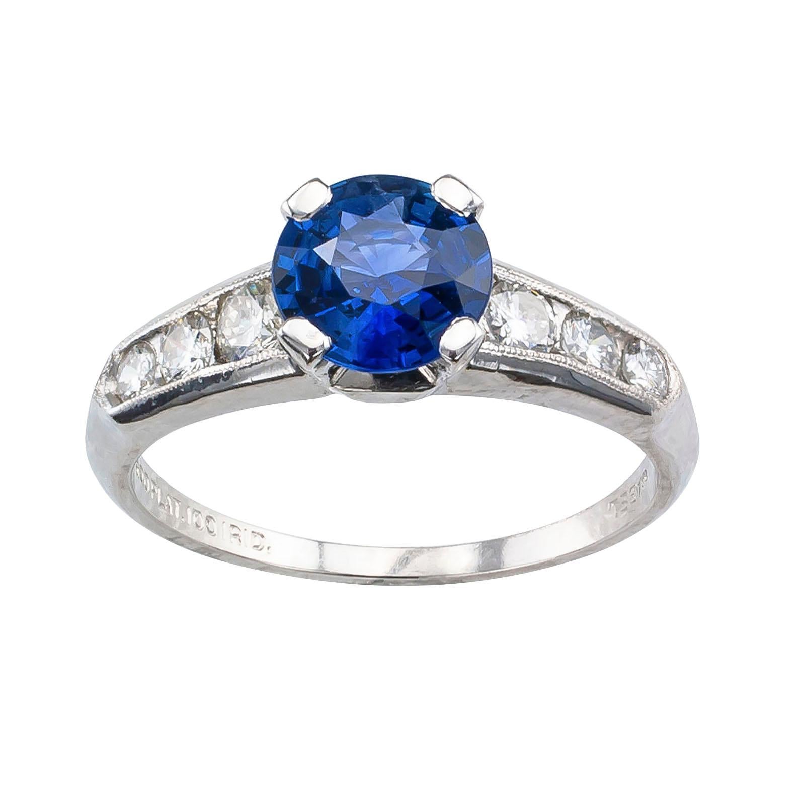 Modern 1950s Sapphire Diamond Platinum Engagement Ring