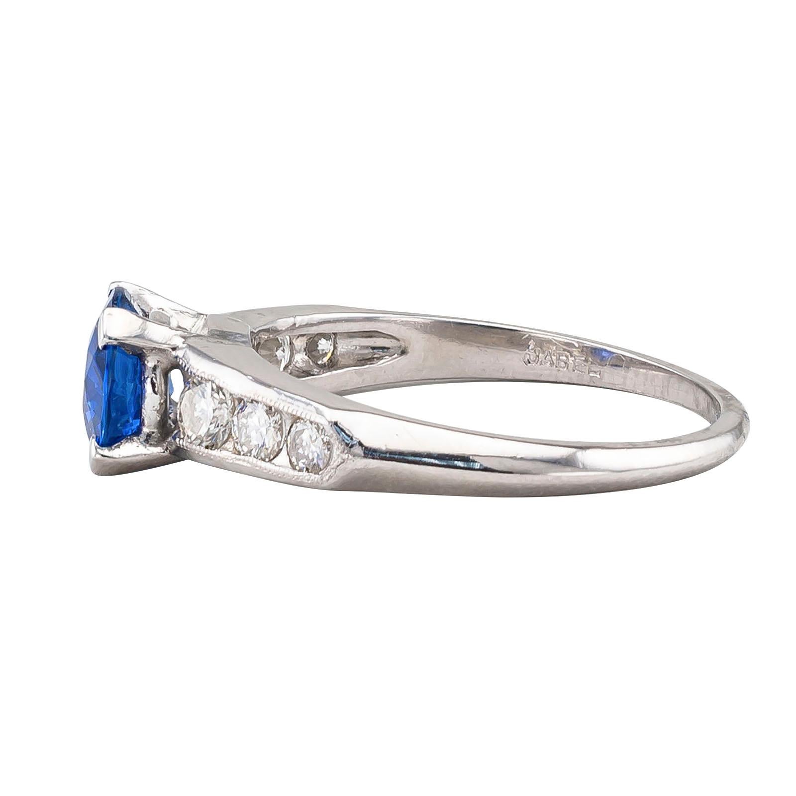 Round Cut 1950s Sapphire Diamond Platinum Engagement Ring