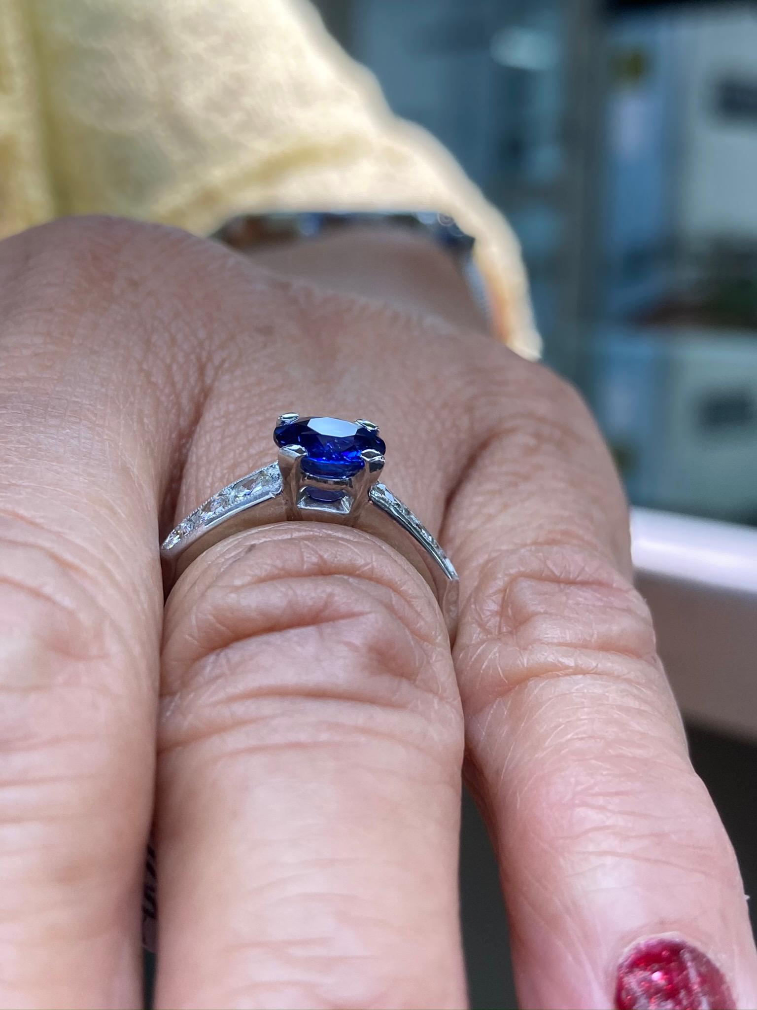 Women's 1950s Sapphire Diamond Platinum Engagement Ring