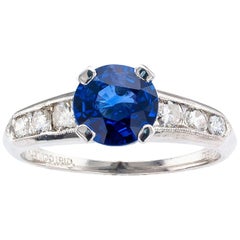 Vintage 1950s Sapphire Diamond Platinum Engagement Ring