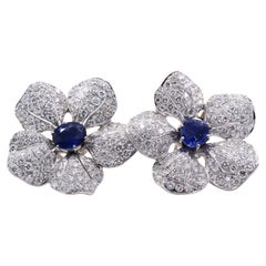 Vintage 1950s Sapphire Diamond Platinum Floral Ear Clips