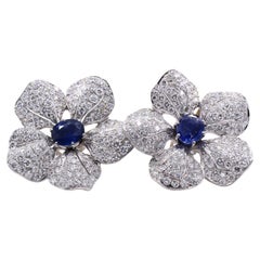 1950er Jahre Saphir Diamant Platin Floral Ohr Clips