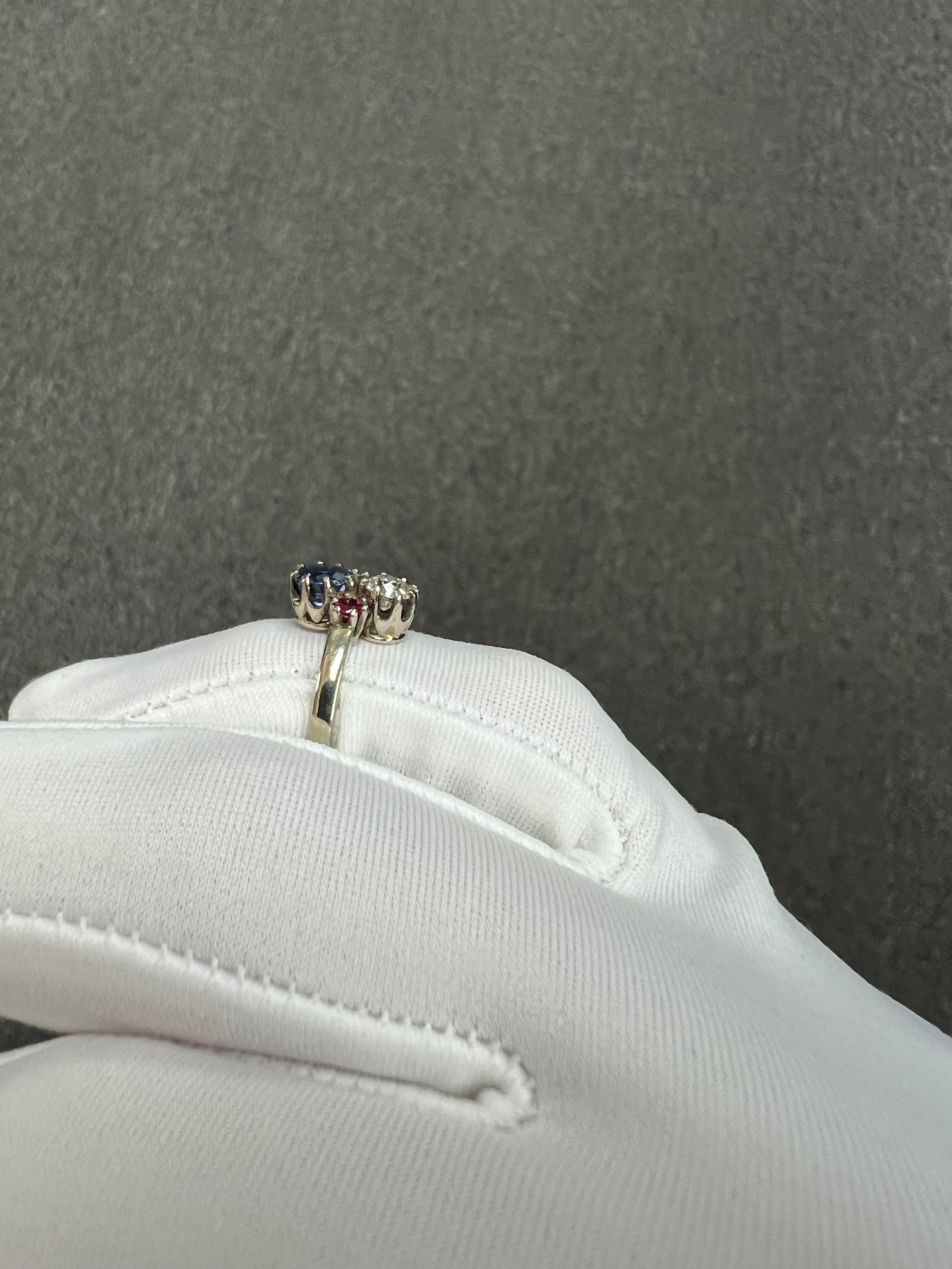1950s Sapphire Diamond Ruby White Gold Vintage Engagement Ring For Sale 4