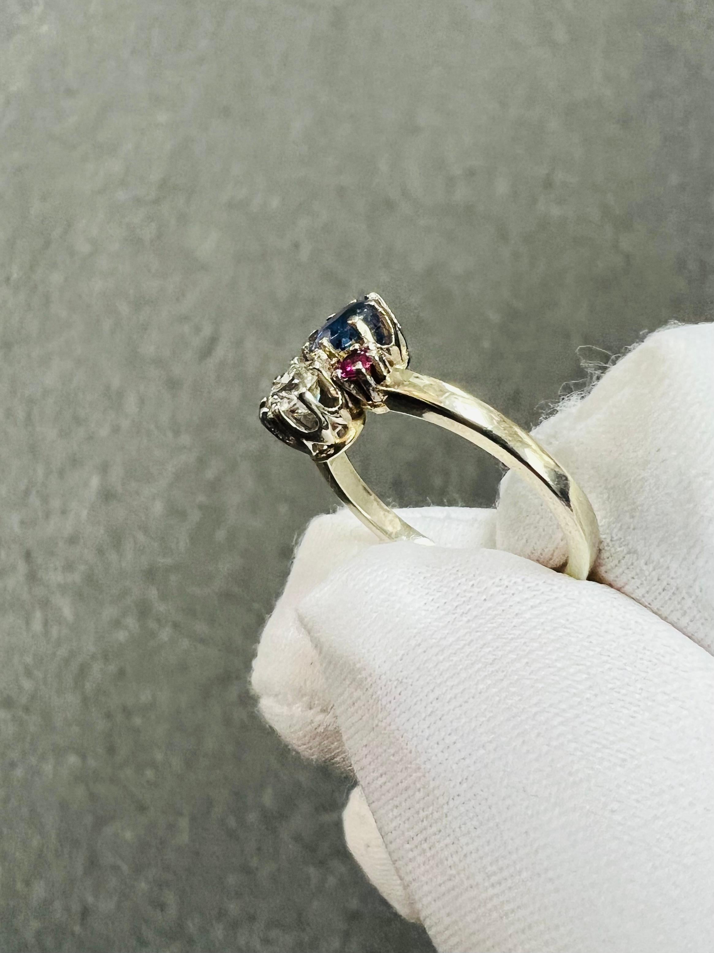 1950s Sapphire Diamond Ruby White Gold Vintage Engagement Ring For Sale 6