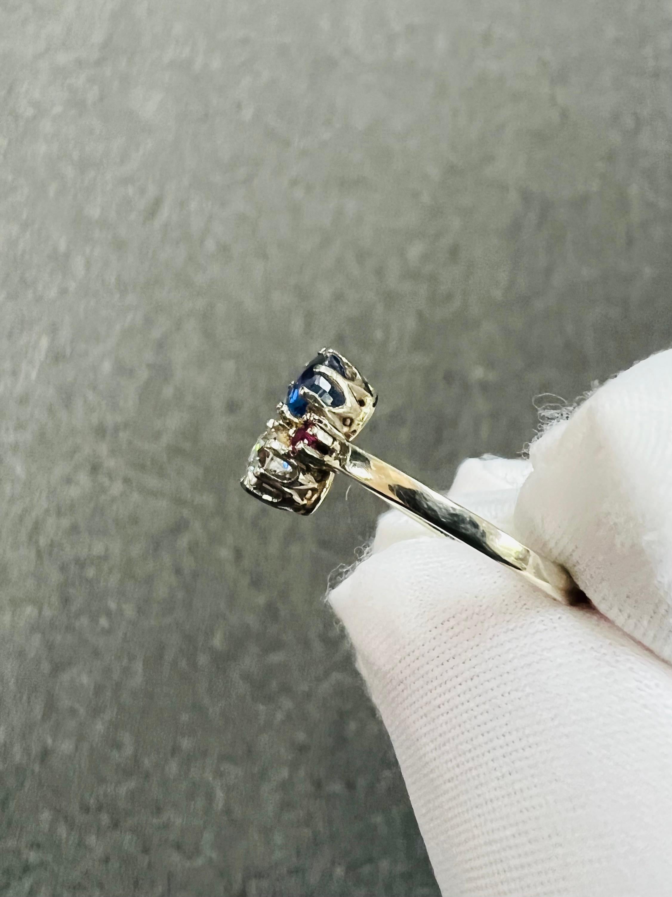 1950s Sapphire Diamond Ruby White Gold Vintage Engagement Ring For Sale 7