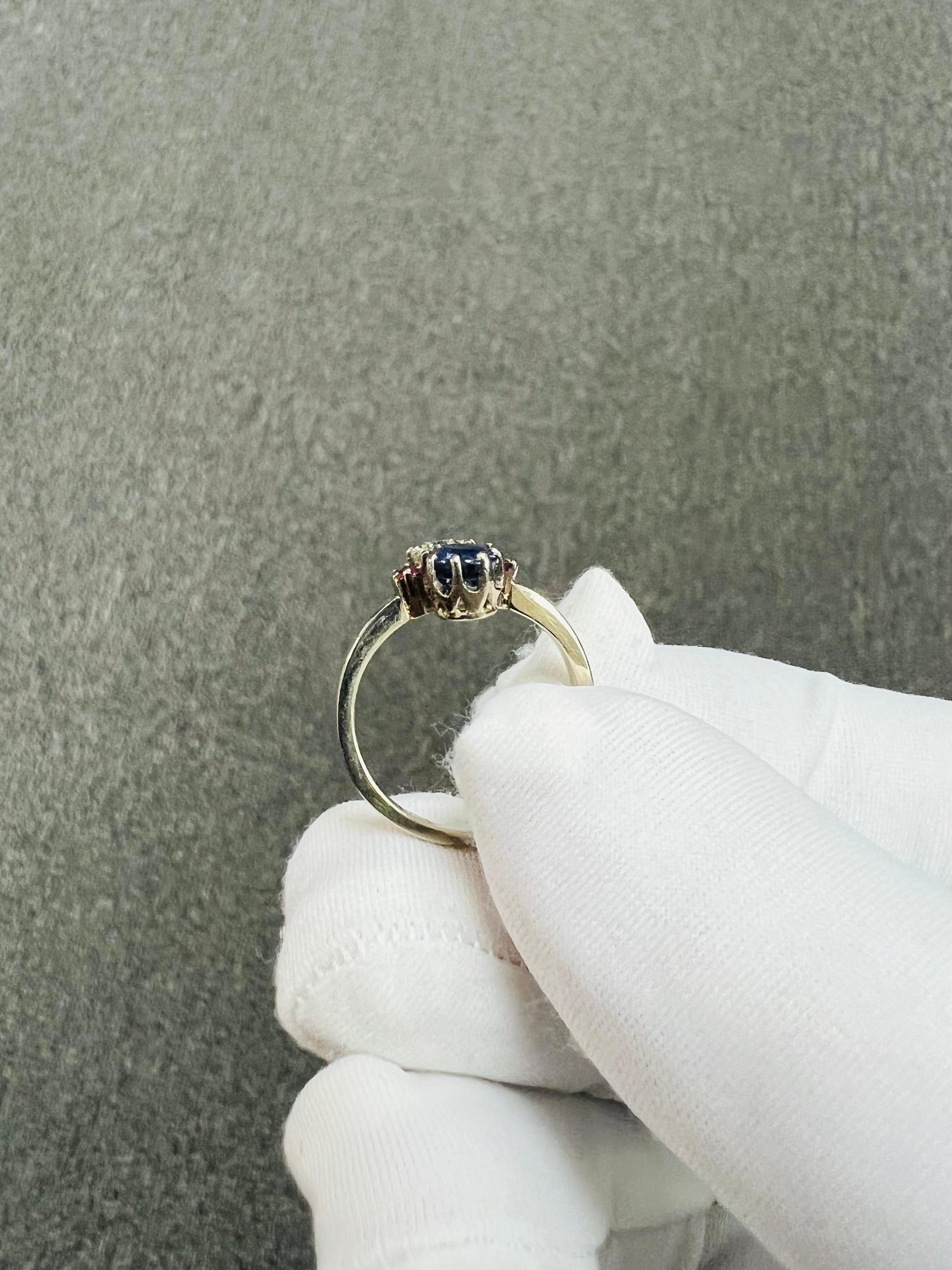 1950s Sapphire Diamond Ruby White Gold Vintage Engagement Ring For Sale 8