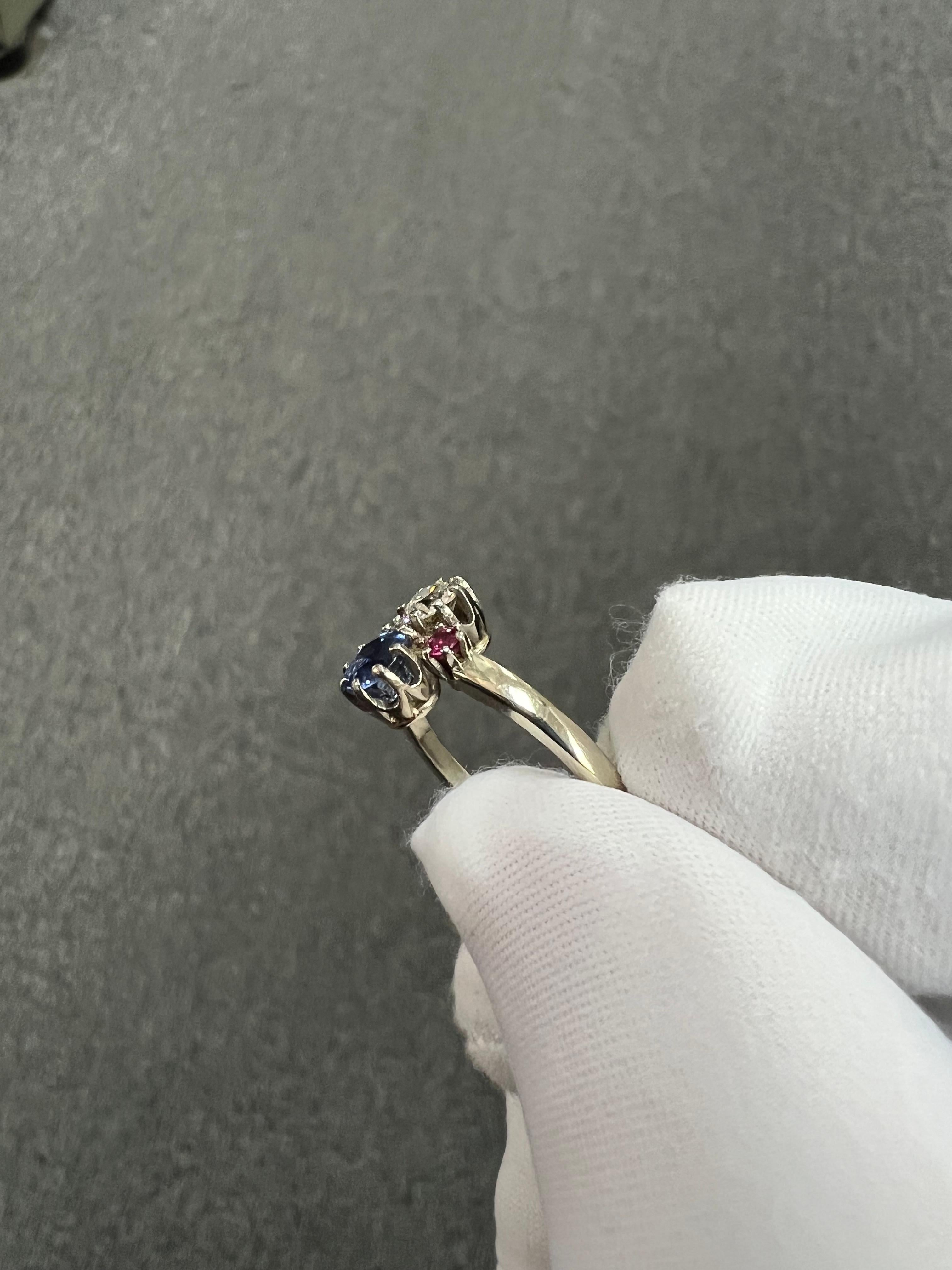 1950s Sapphire Diamond Ruby White Gold Vintage Engagement Ring For Sale 9
