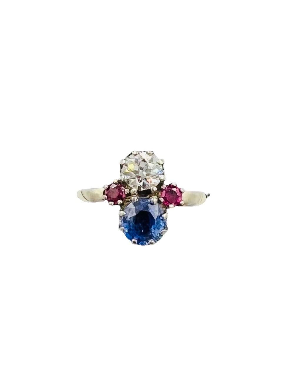 1950s Sapphire Diamond Ruby White Gold Vintage Engagement Ring For Sale 11