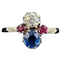 1950er Jahre Saphir Diamant Rubin Weißgold Vintage Verlobungsring