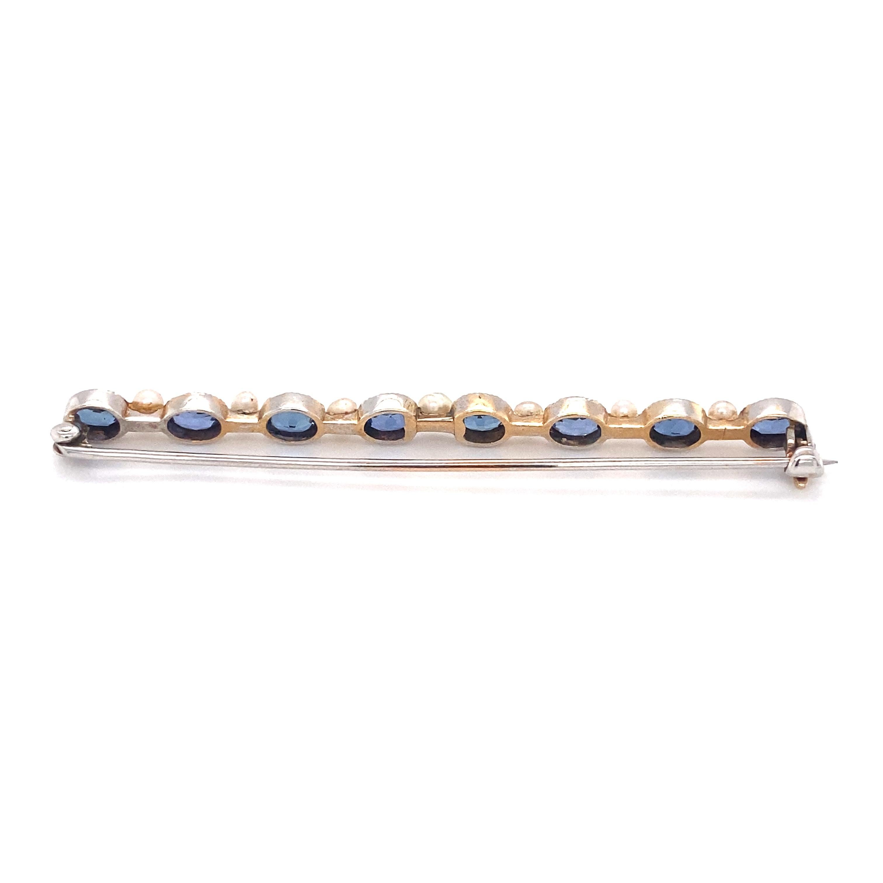 1950s Sapphire, Pearl and 14K Gold Brooch Pin In Good Condition In Atlanta, GA
