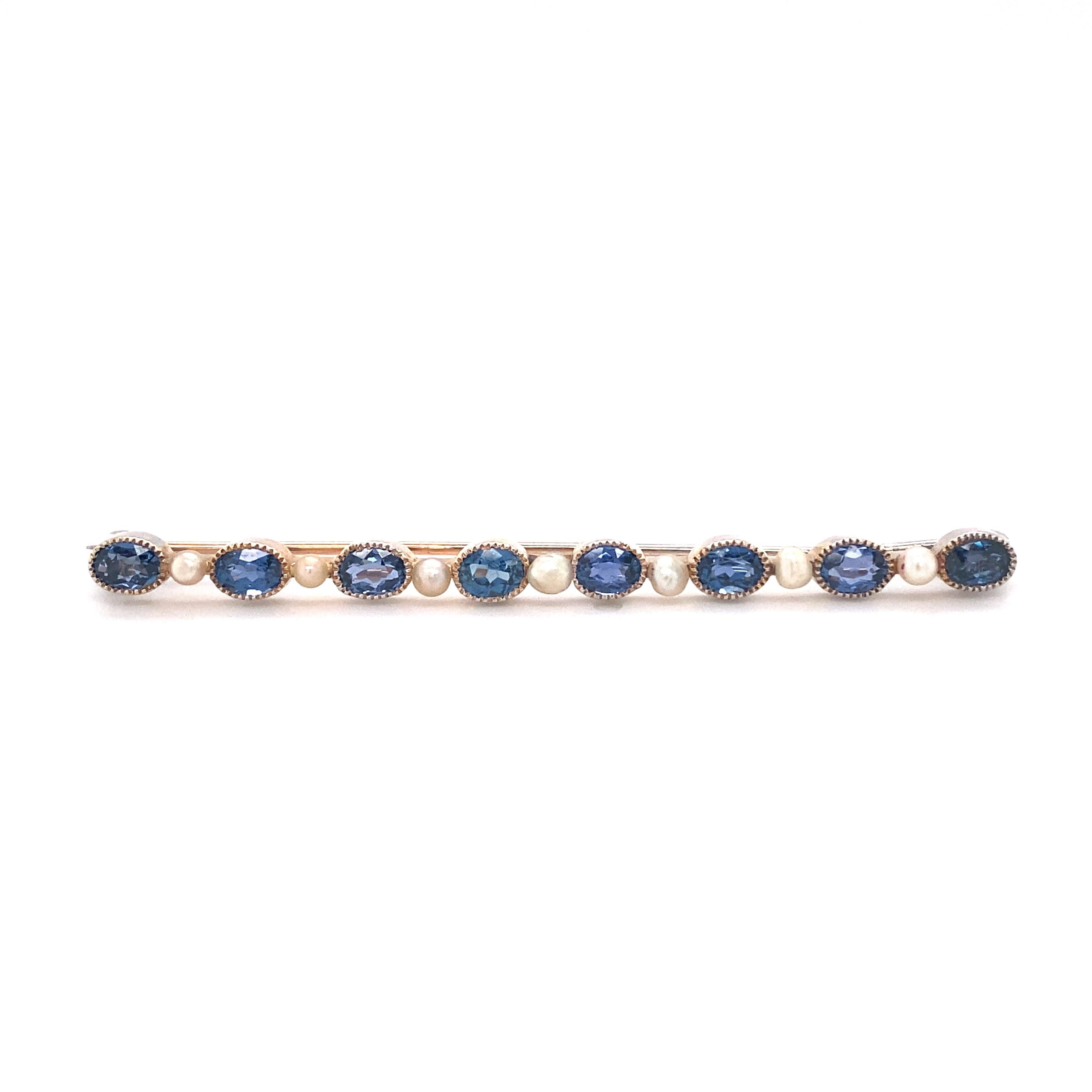 1950s Sapphire, Pearl and 14K Gold Brooch Pin 1