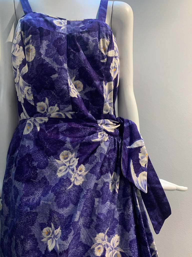 1950s Sarong-Style Cotton Sun Dress In Purple Tropical Print W/ Orchids ...