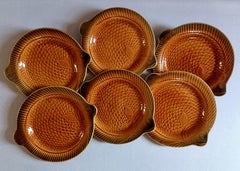 Sarreguemines Mid Century Set of Six Fish-Shaped Majolica Plates and Soup Tureen