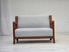 1950s, Scandinavian 2-seater sofa, reupholstered, furniture wool, oak.