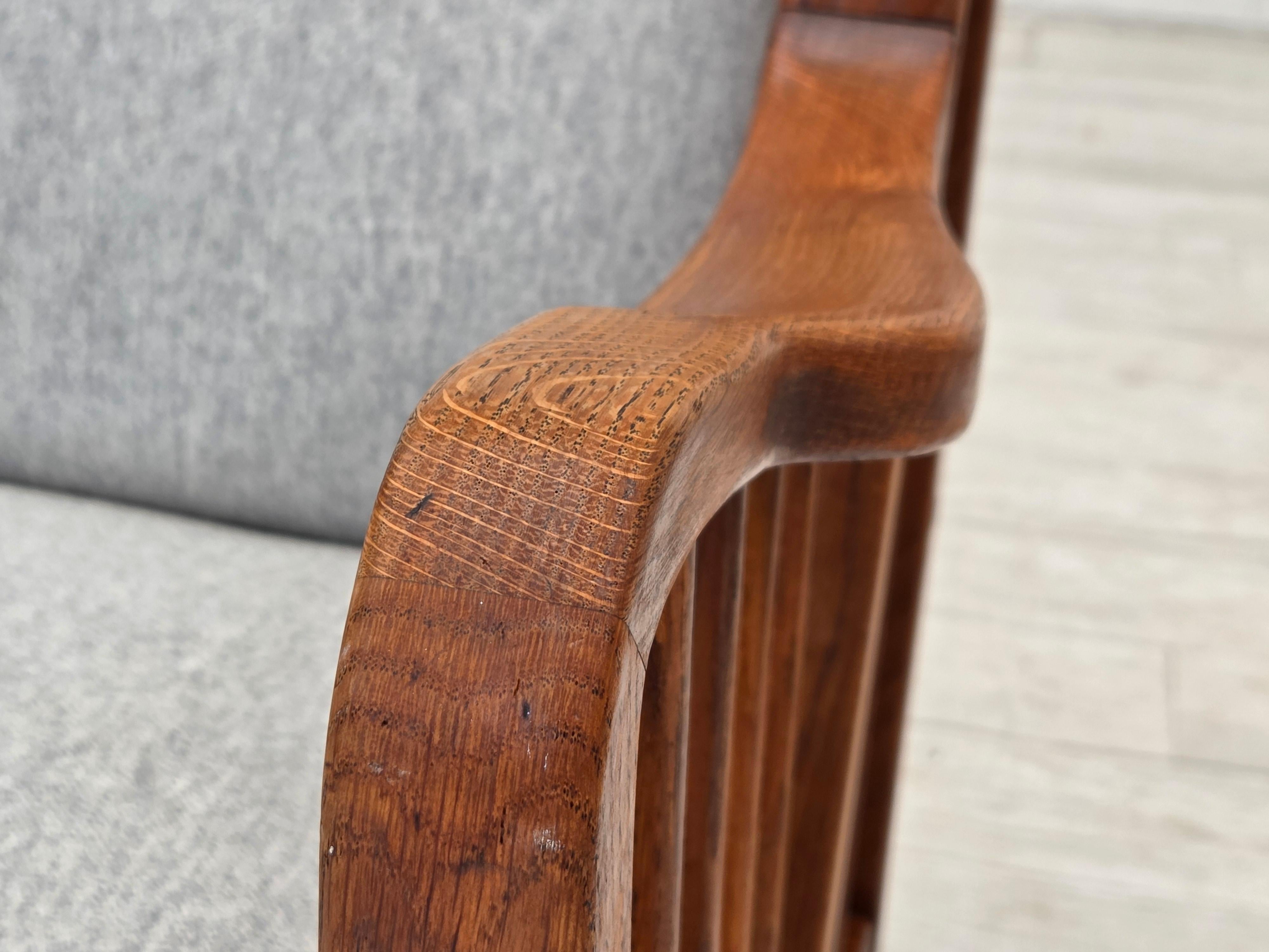 Wool 1950s, Scandinavian 2-seater sofa, reupholstered, furniture wool, oak. For Sale