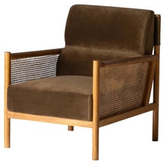 1950s Scandinavian and Danish Style Cane Wicker and Wooden Armchair