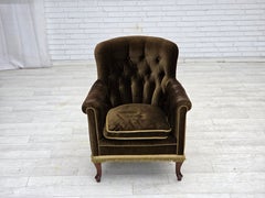 1950s, Scandinavian armchair, green furniture velour, ash wood.