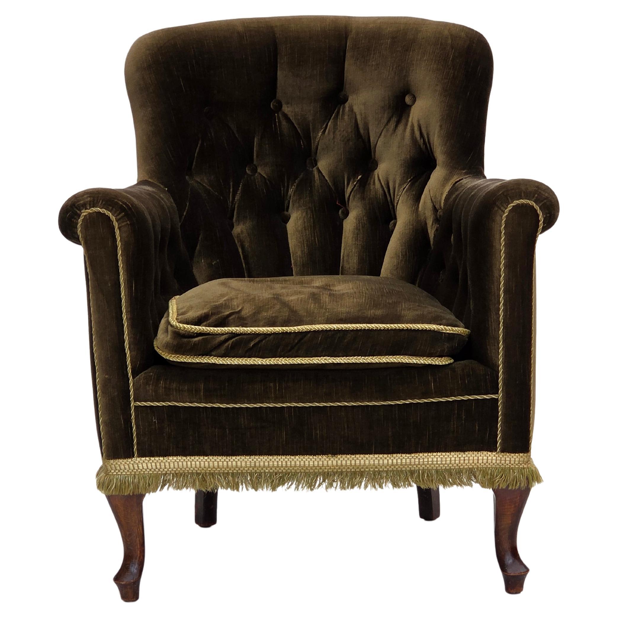 Años 50, sillón escandinavo, muebles de terciopelo verde, madera de fresno.