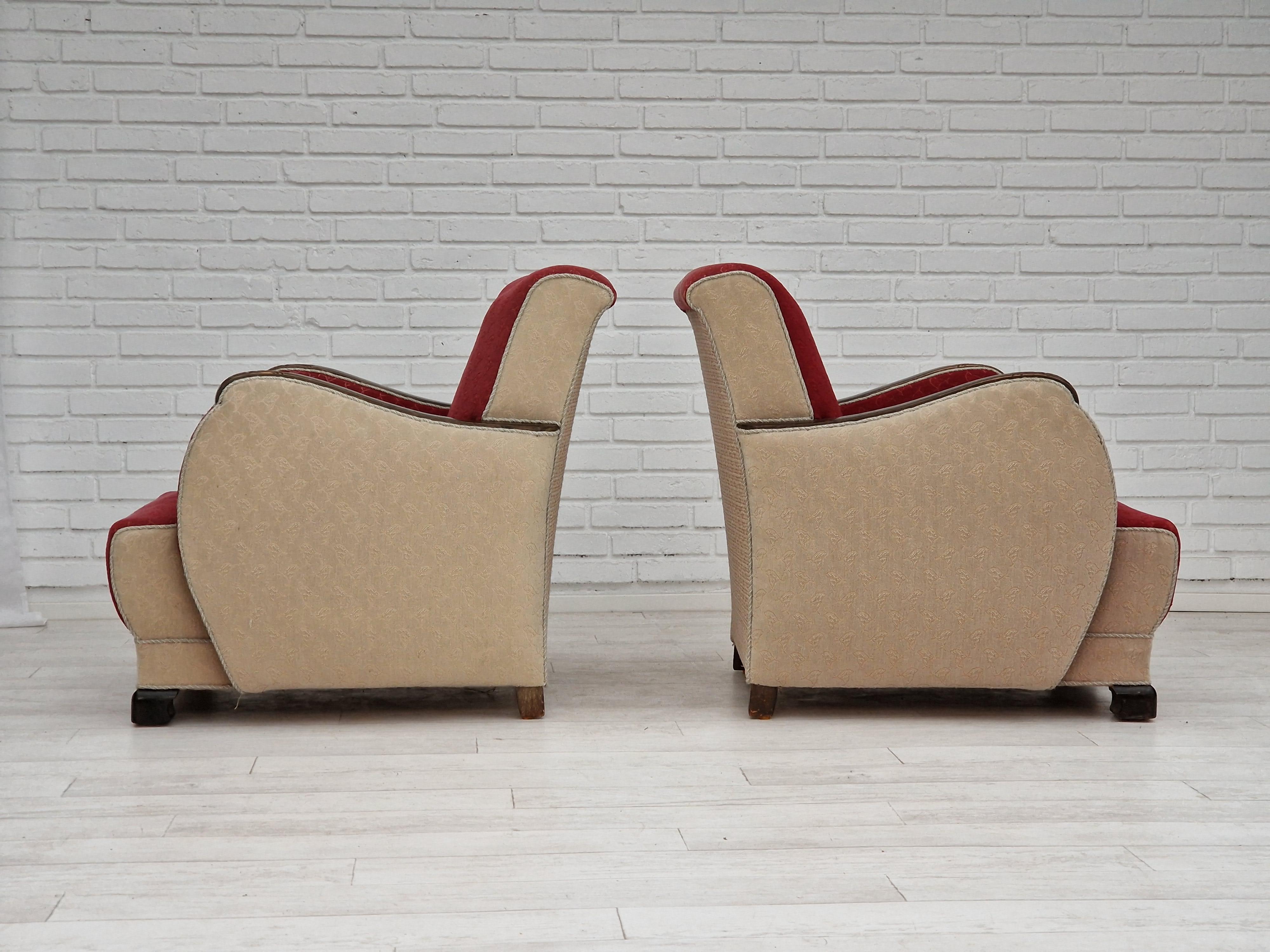 Mid-20th Century 1950s, Scandinavian Art Deco Chairs, Original Condition For Sale