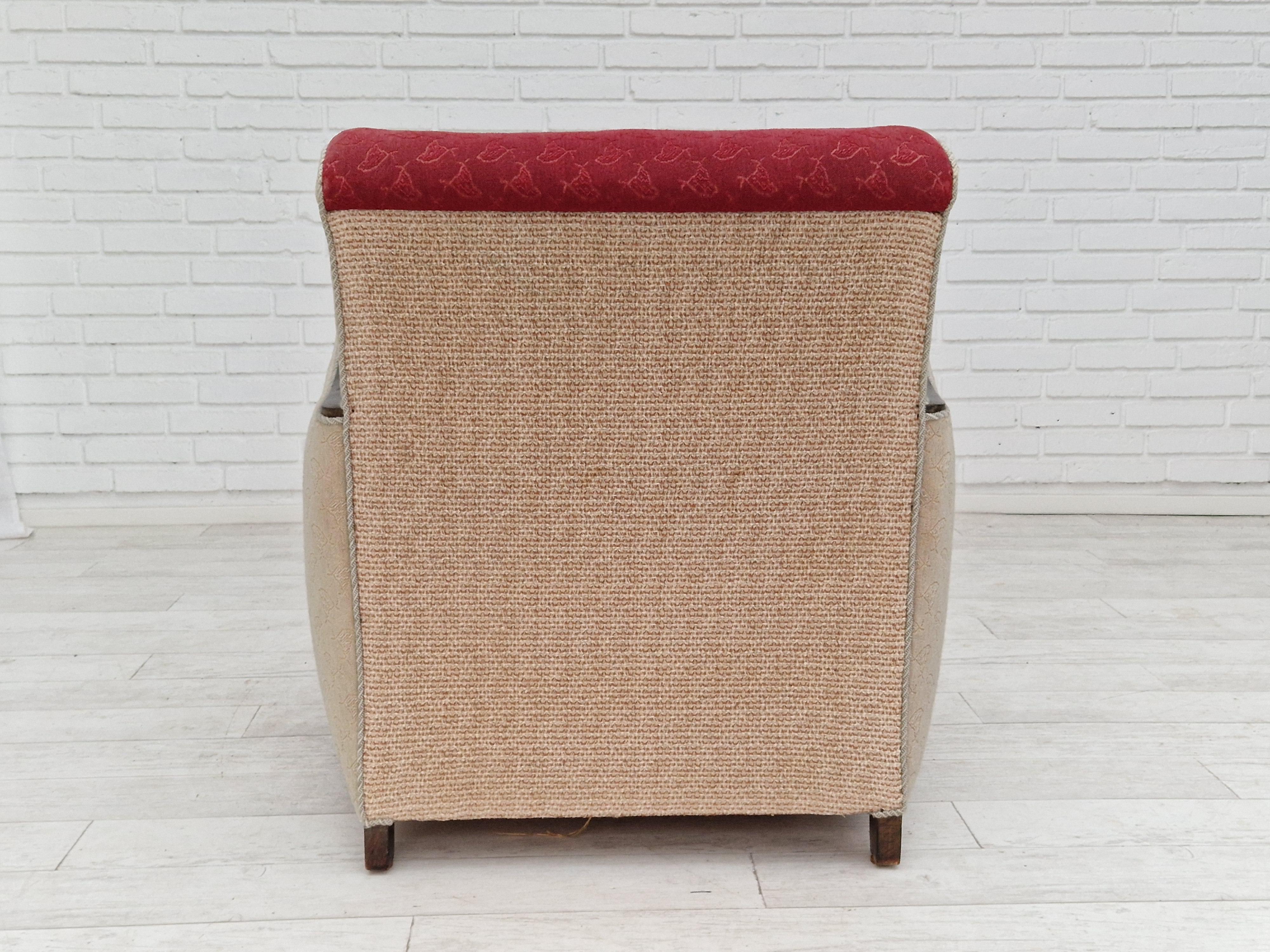 Fabric 1950s, Scandinavian Art Deco Chairs, Original Condition For Sale