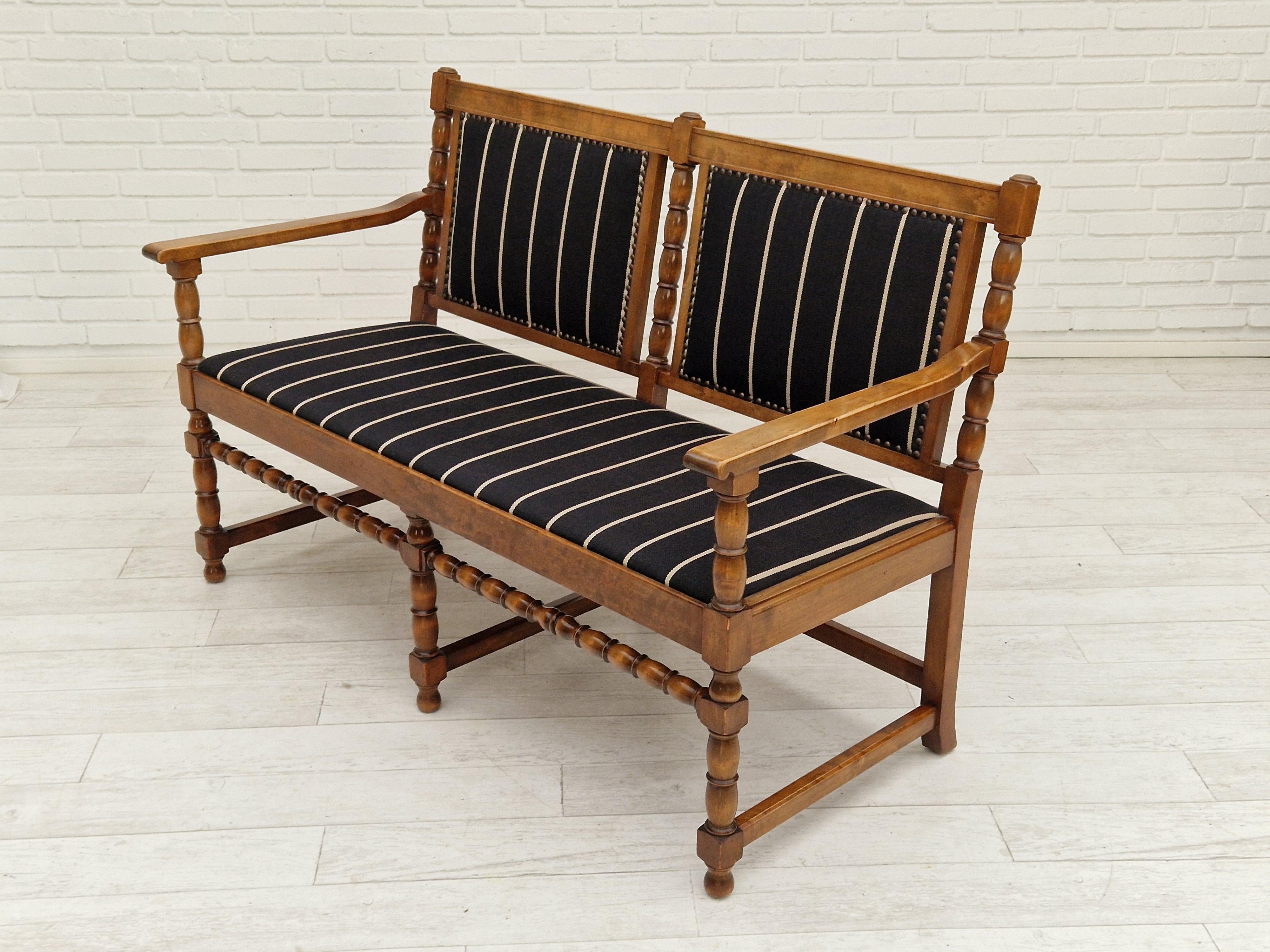 1950s, Scandinavian Bench-Sofa, Ash Wood, Wool, Original Condition 7