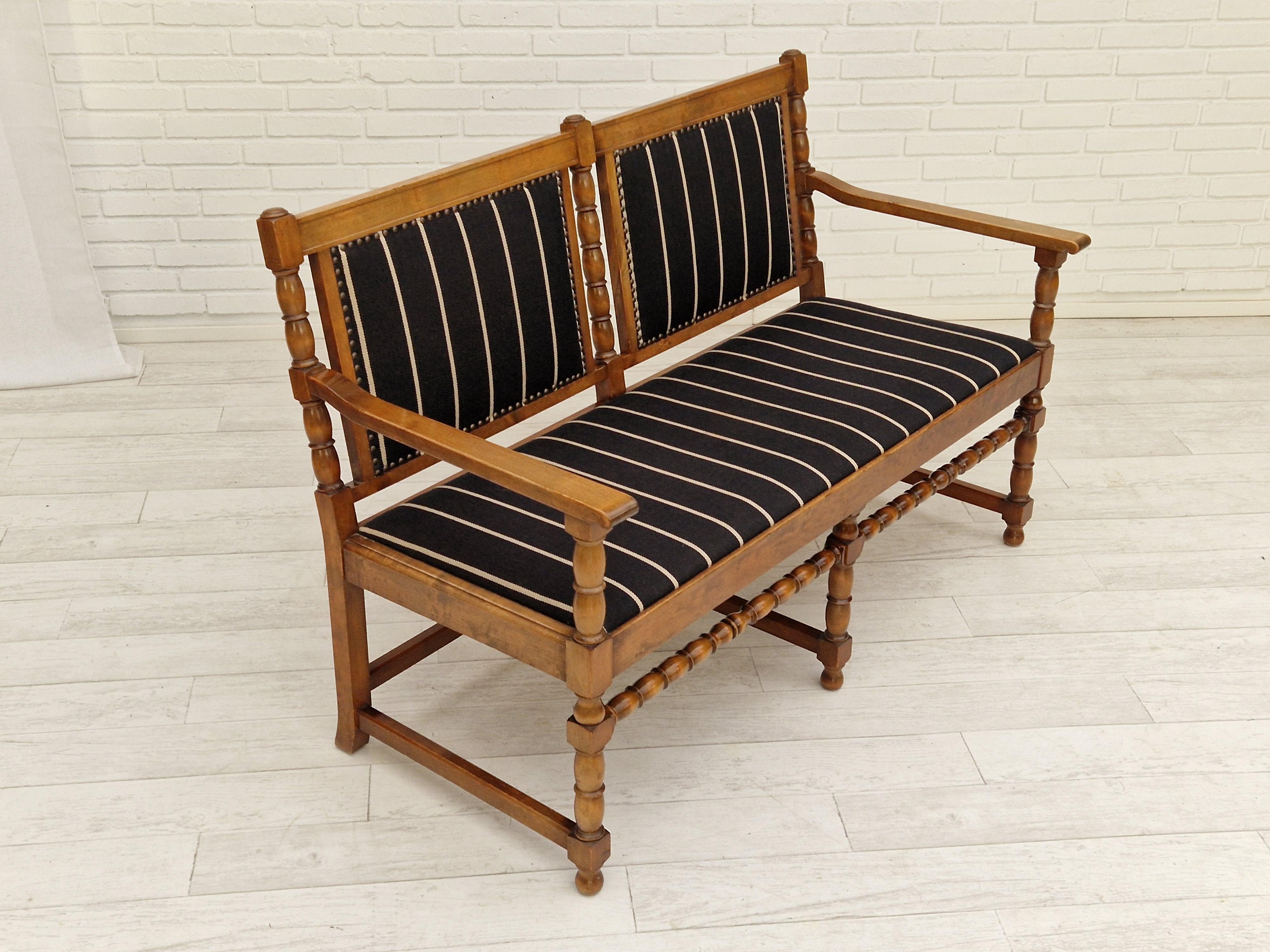 Lacquered 1950s, Scandinavian Bench-Sofa, Ash Wood, Wool, Original Condition