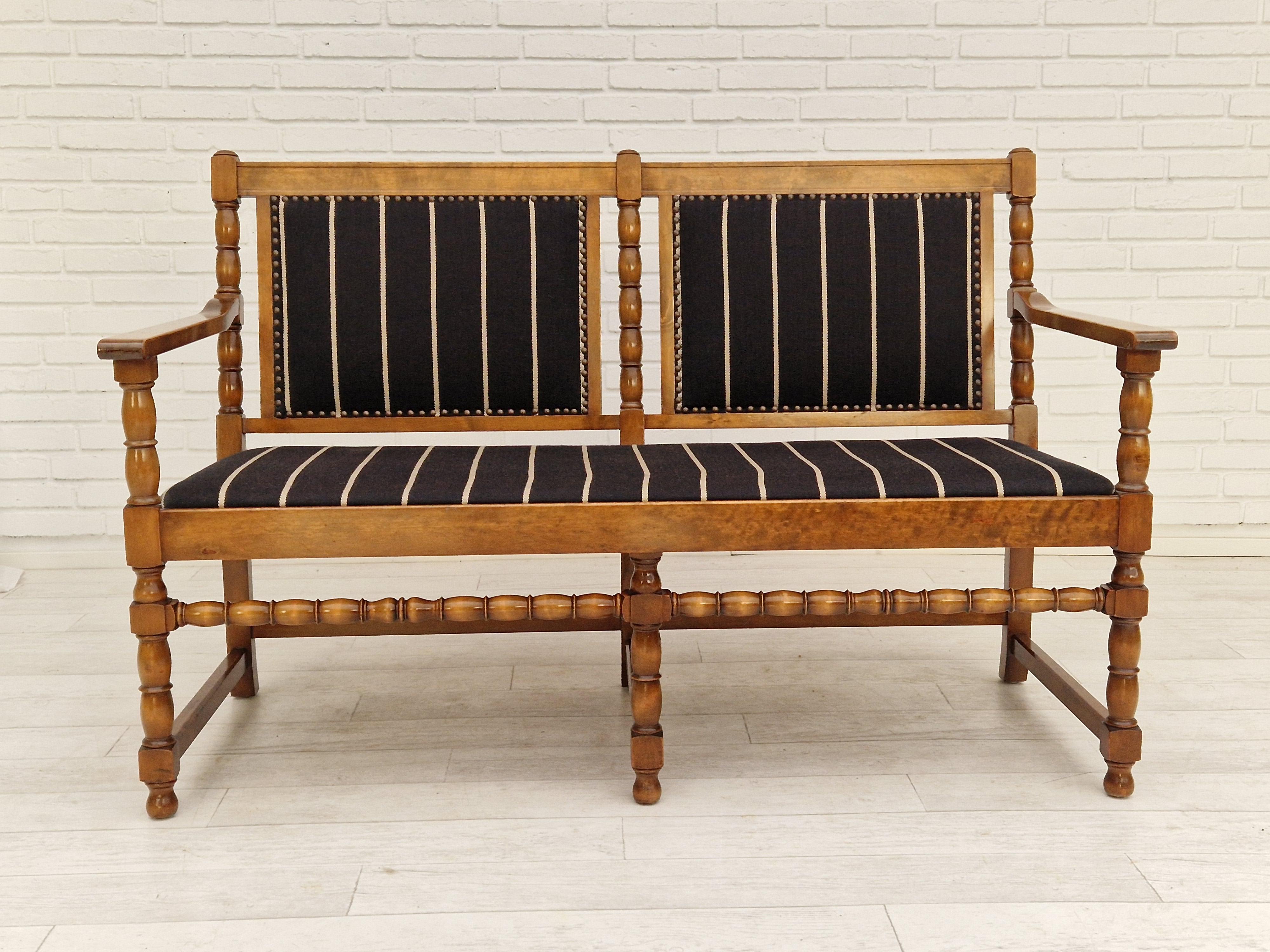 1950s, Scandinavian Bench-Sofa, Ash Wood, Wool, Original Condition 1