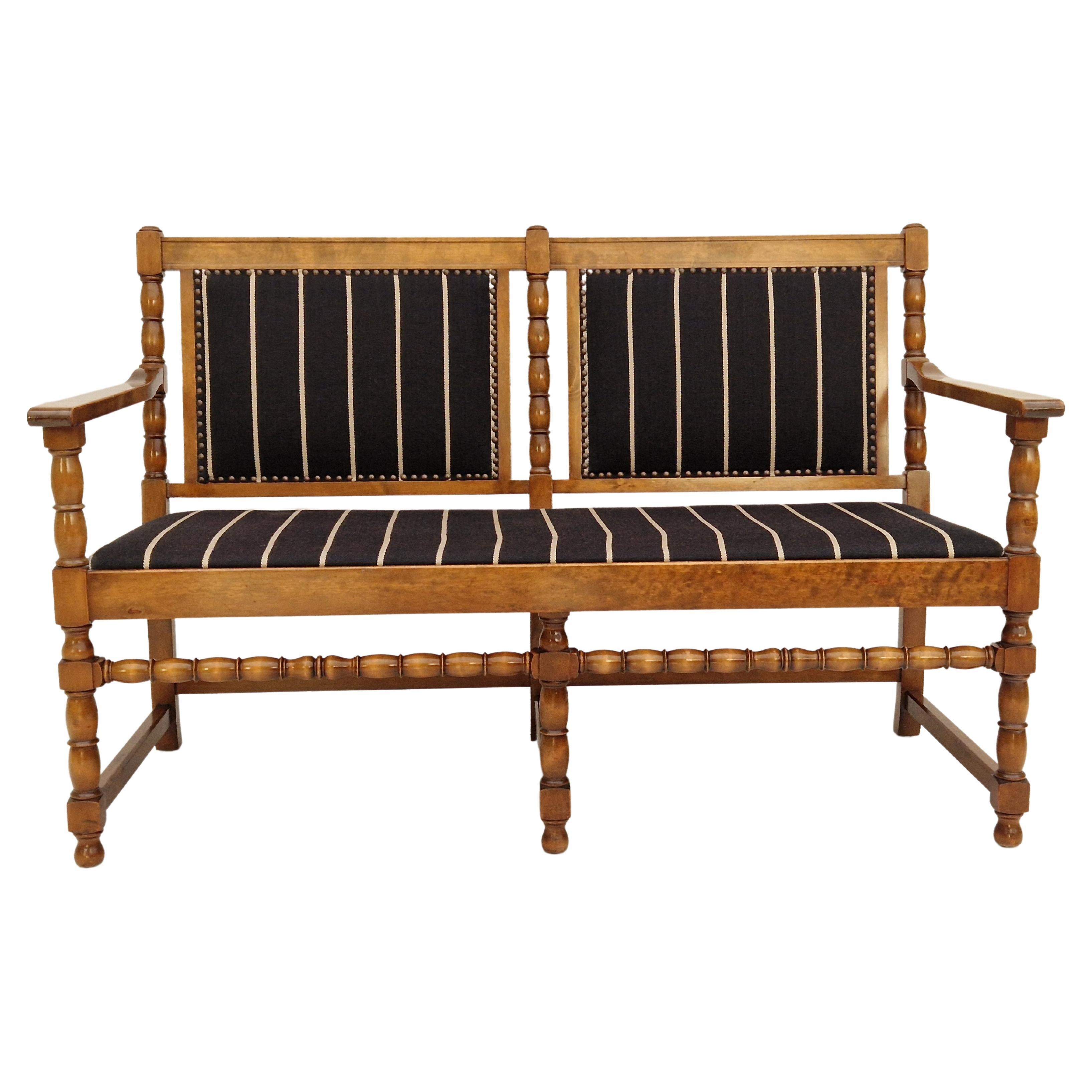 1950s, Scandinavian Bench-Sofa, Ash Wood, Wool, Original Condition