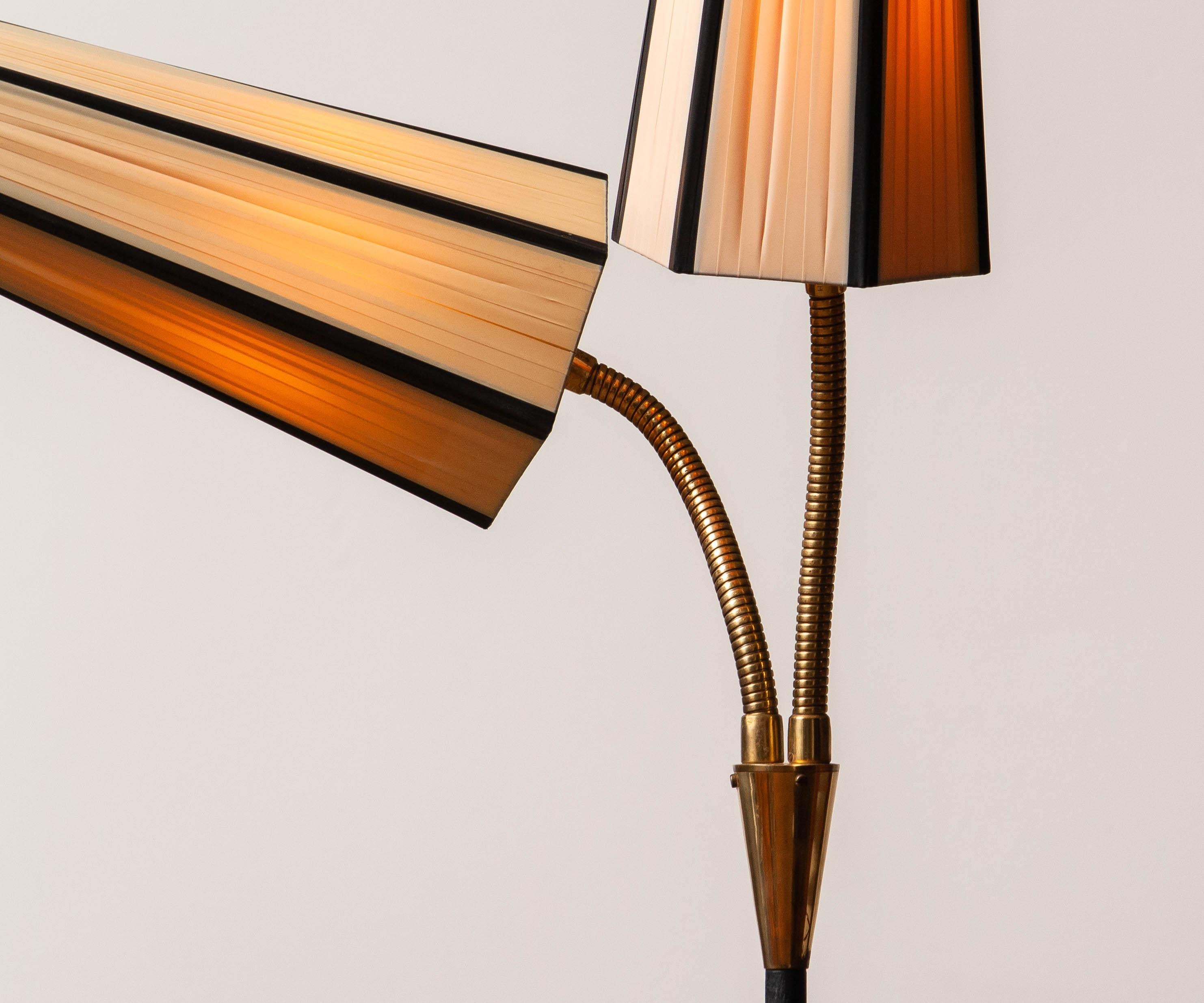 Mid-20th Century 1950's Scandinavian Black Iron and Brass Mid Century Floor Lamp Made in Sweden