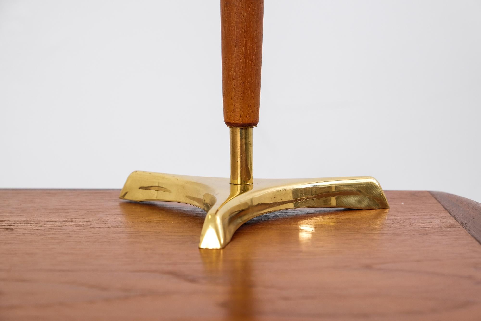 Scandinavian Modern 1950s Scandinavian Brass and Teak Table Lamp