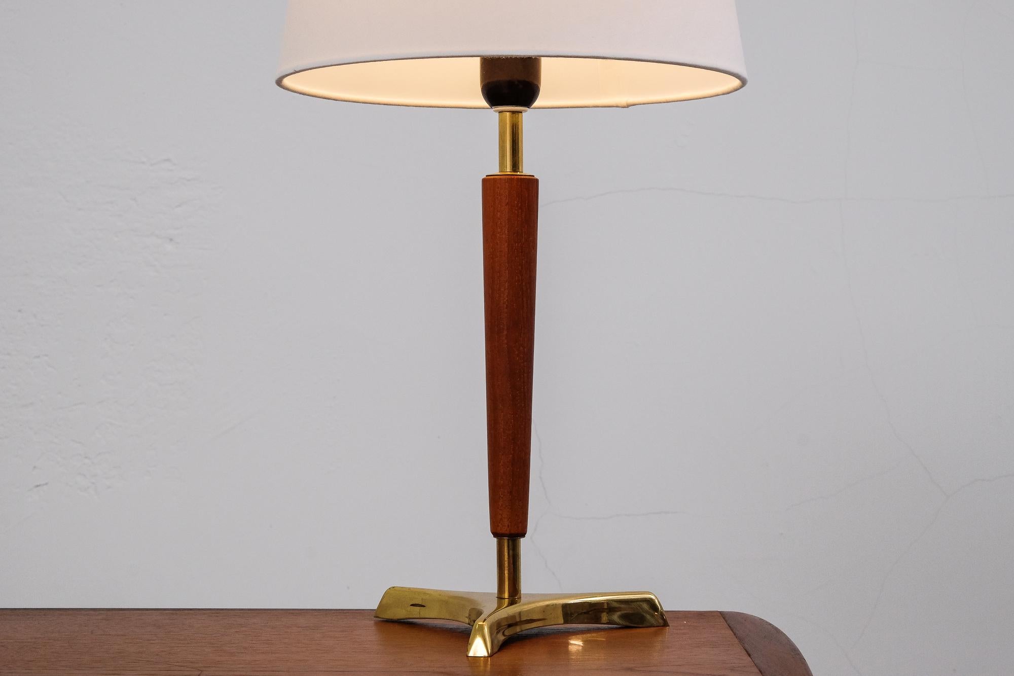 1950s Scandinavian Brass and Teak Table Lamp 1