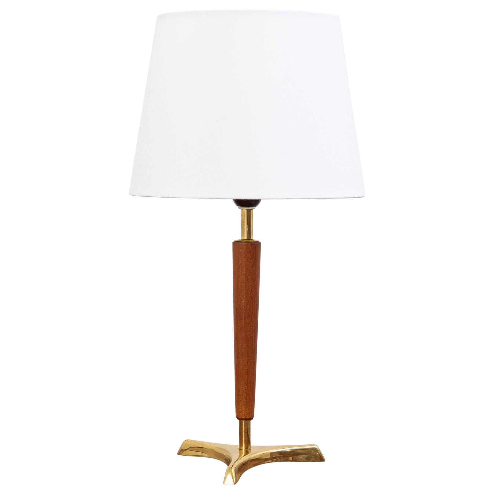 1950s Scandinavian Brass and Teak Table Lamp
