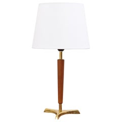 1950s Scandinavian Brass and Teak Table Lamp
