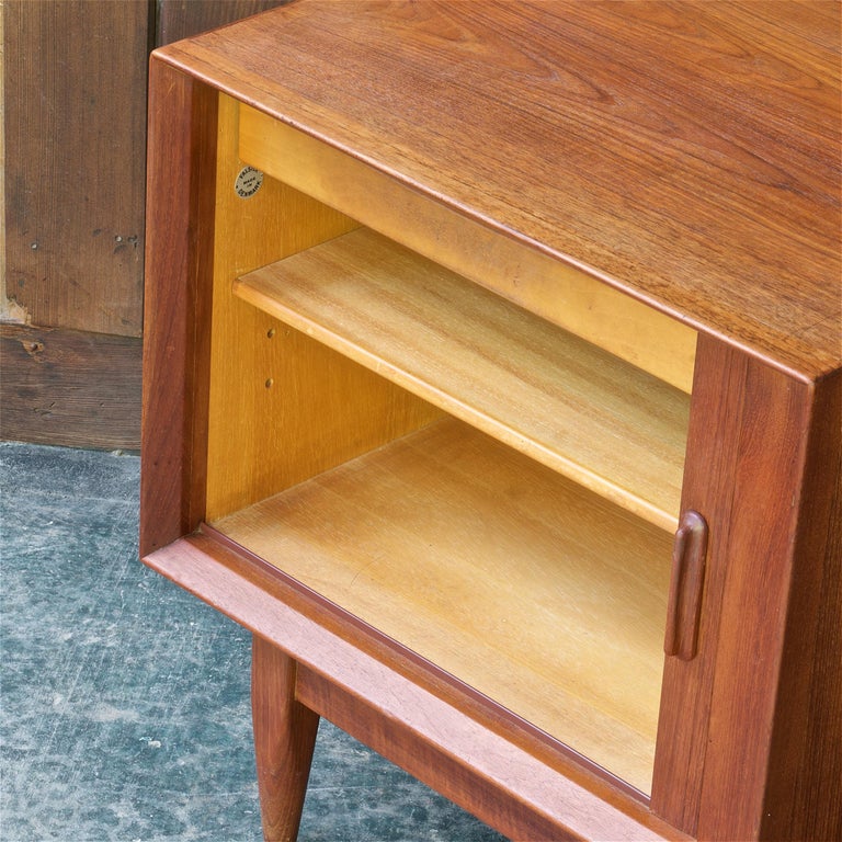 1950s Scandinavian Cabinmodern Teak Tambour Nightstand Bedside