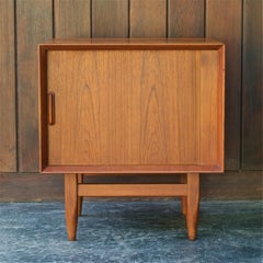 1950s Scandinavian Cabinmodern Teak Tambour Nightstand Bedside Cabinet Credenza