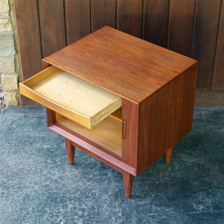 1950s Scandinavian Cabinmodern Teak Tambour Nightstand Bedside
