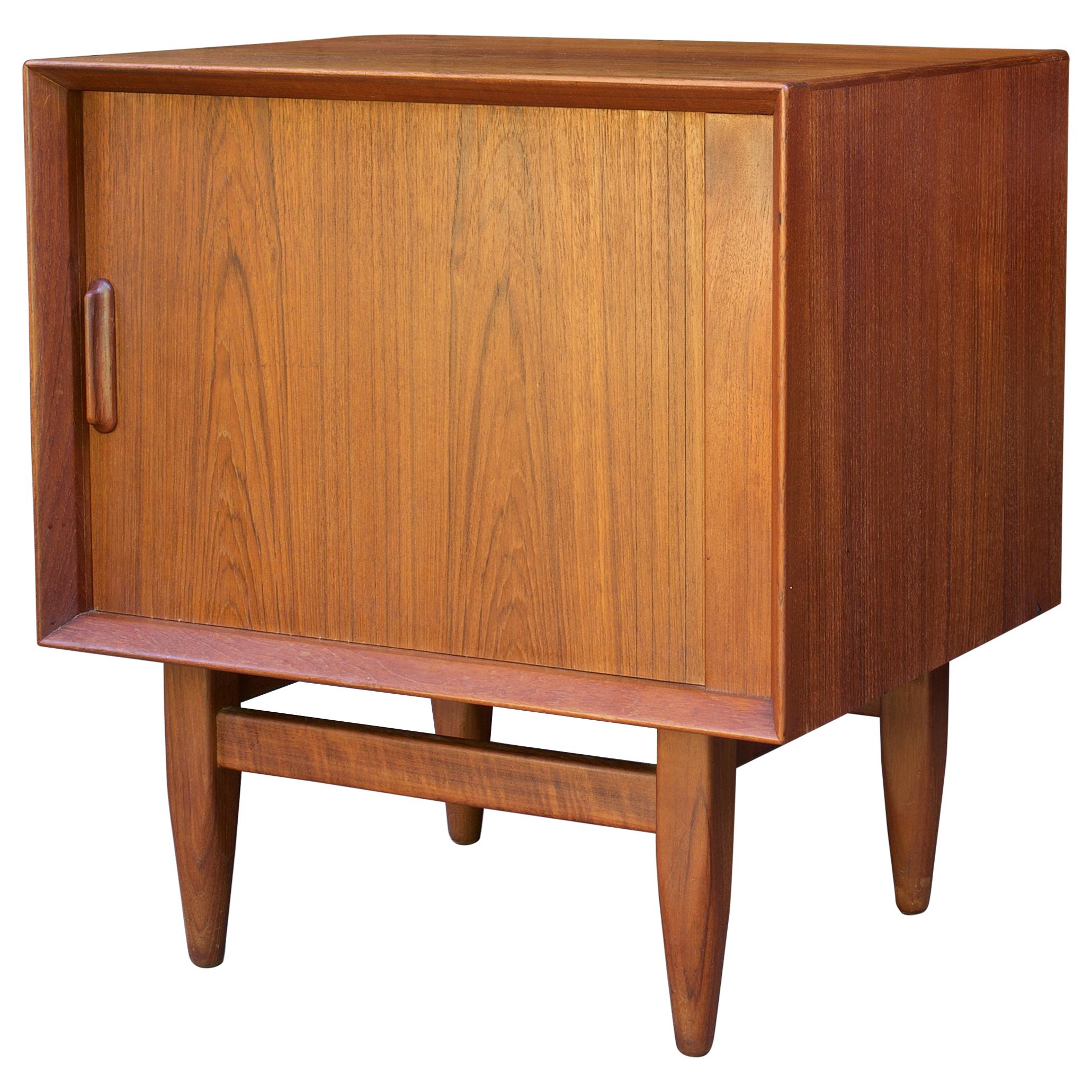 1950s Scandinavian Cabinmodern Teak Tambour Nightstand Bedside Cabinet Credenza