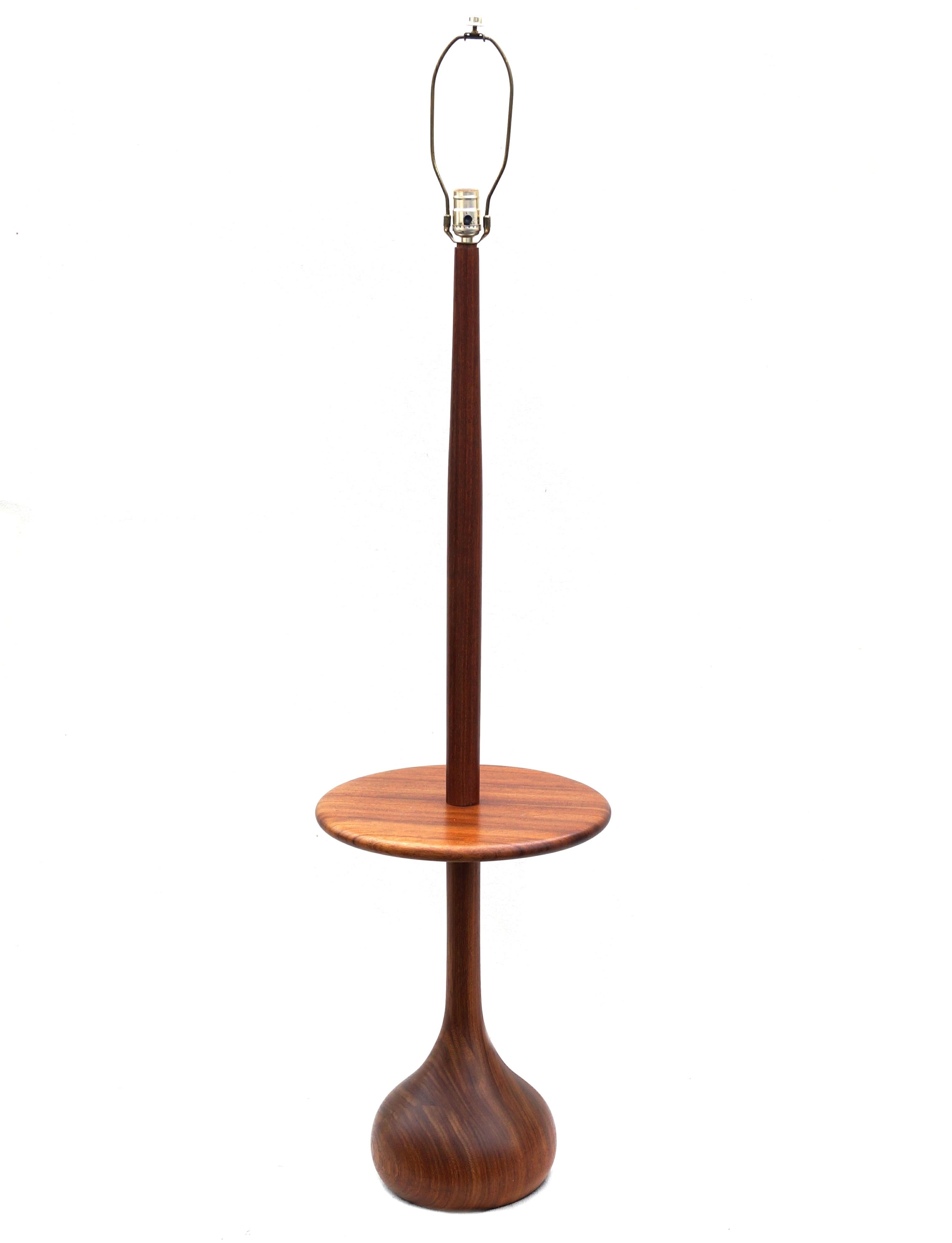 Scandinavian danish modern teak floor reading lamp with attached side end table . Great as Library Lamp, Den Lamp, Family Room Lamp. The table height is approx. 21
