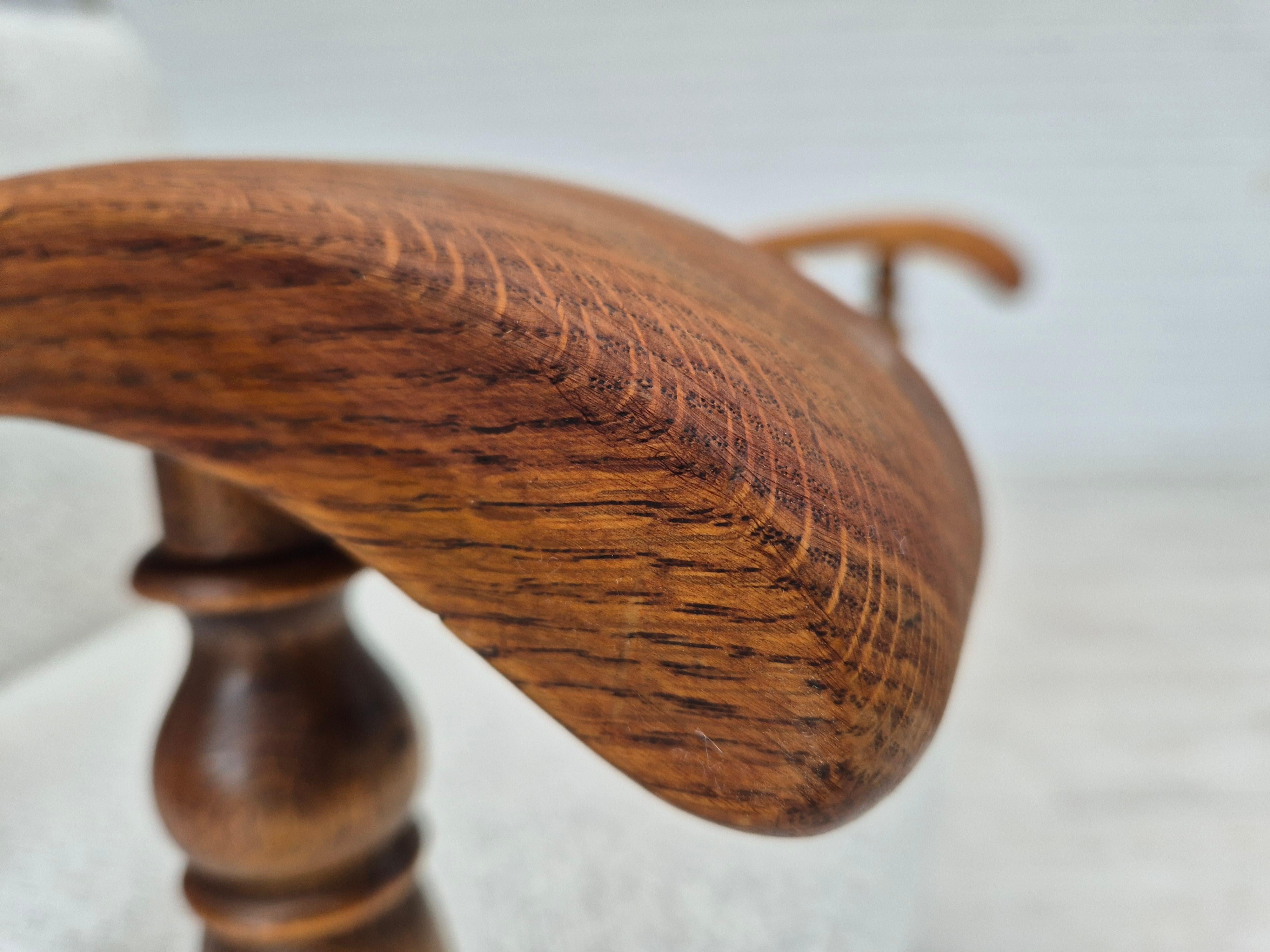 1950s, Scandinavian design, reupholstered armchair, fabric, oak wood. For Sale 3