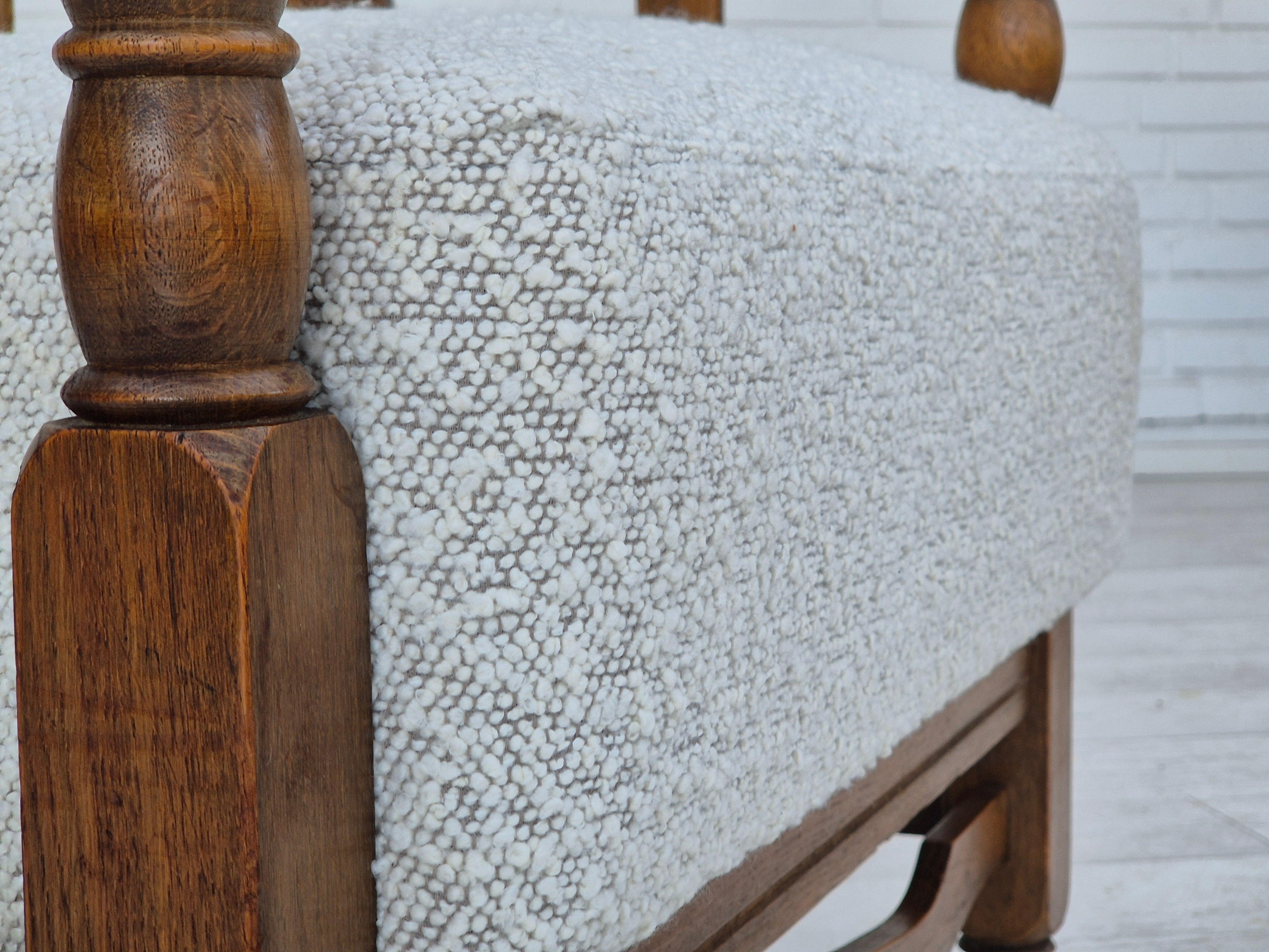 Fabric 1950s, Scandinavian design, reupholstered armchair, fabric, oak wood. For Sale