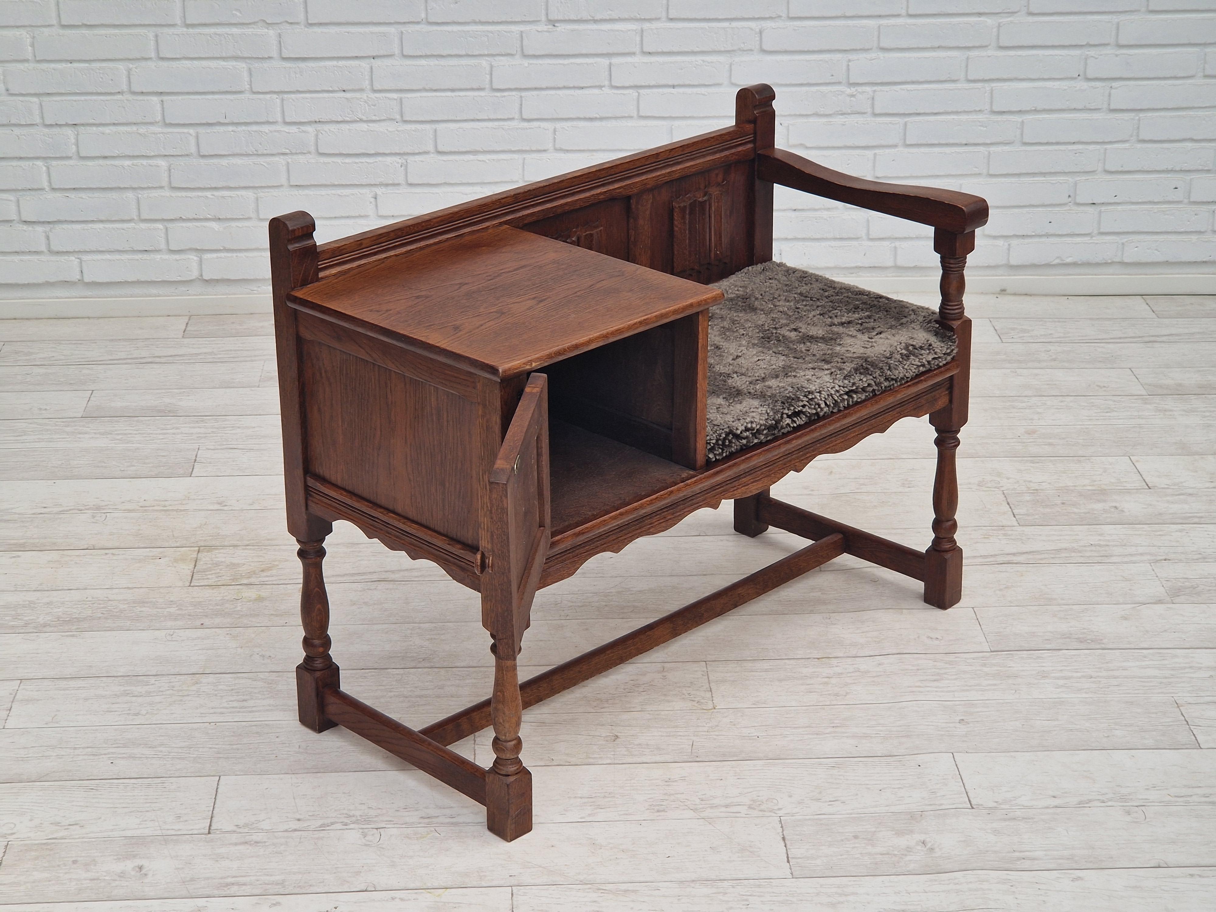 Mid-20th Century 1950s, Scandinavian design, seat dresser, oak wood, sheepskin. For Sale