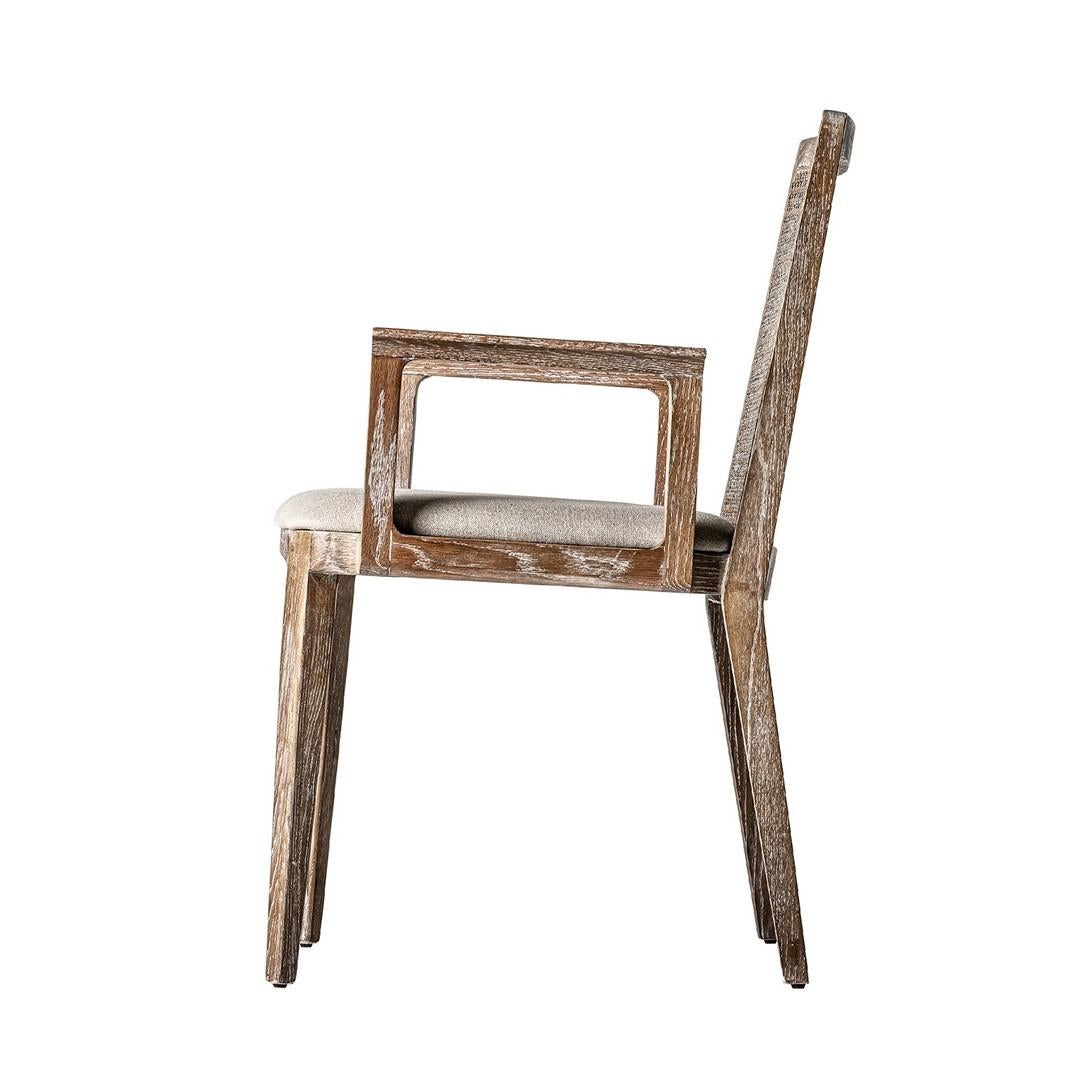 Contemporary 1950s Scandinavian Design Style Wood and Cane with Beige Fabric Chair For Sale