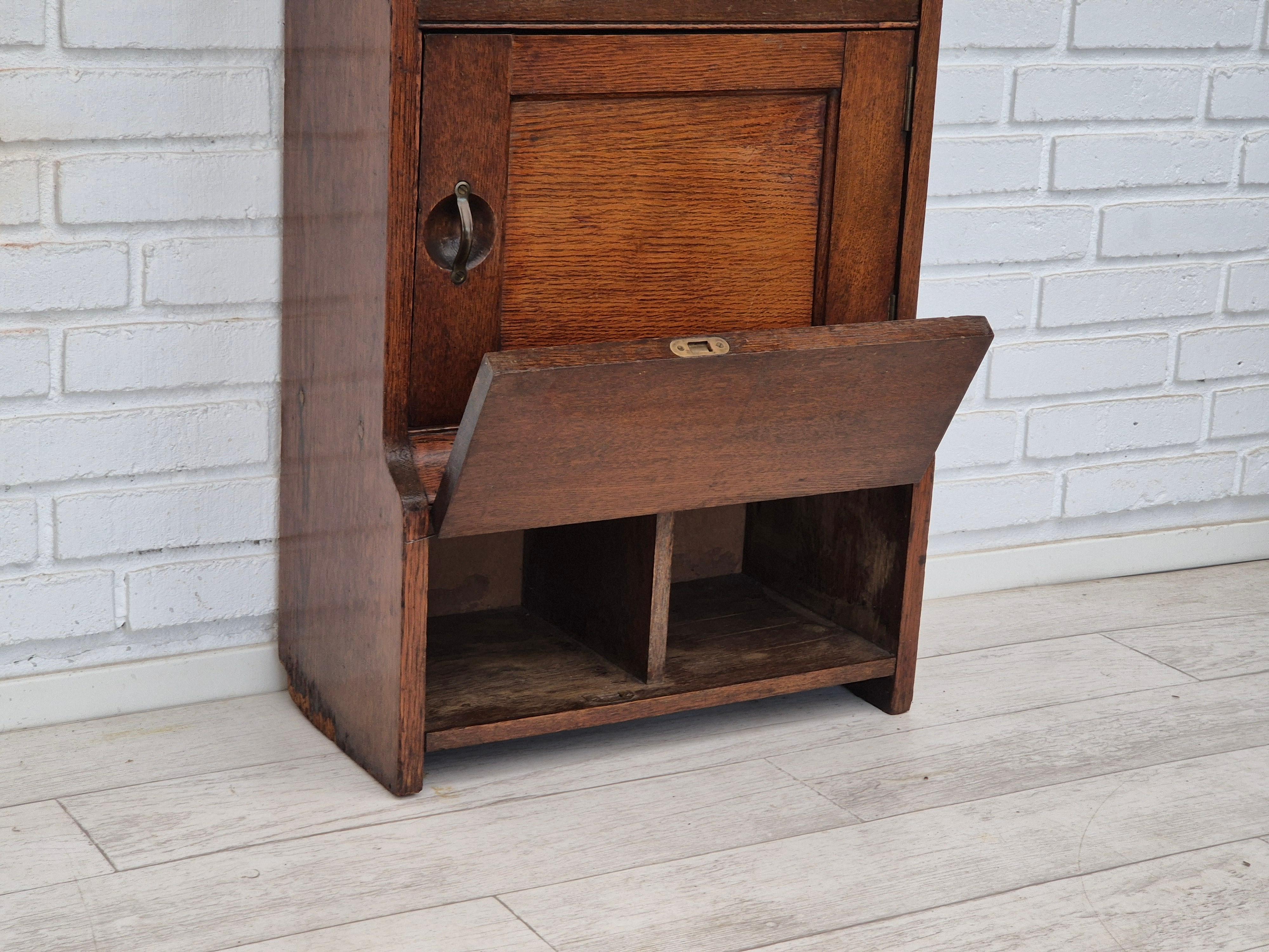 1950s, Scandinavian design, wall cabinet, original good condition, oak wood. For Sale 3