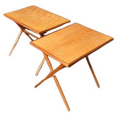 Vintage 1950s Scandinavian Folding Wood Side  End Tables